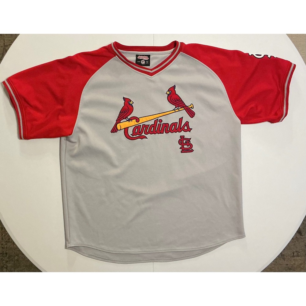 Stitches St. Louis Cardinals MLB‎ Jersey Mens XL Birds on Bat Raglan V-Neck Mesh